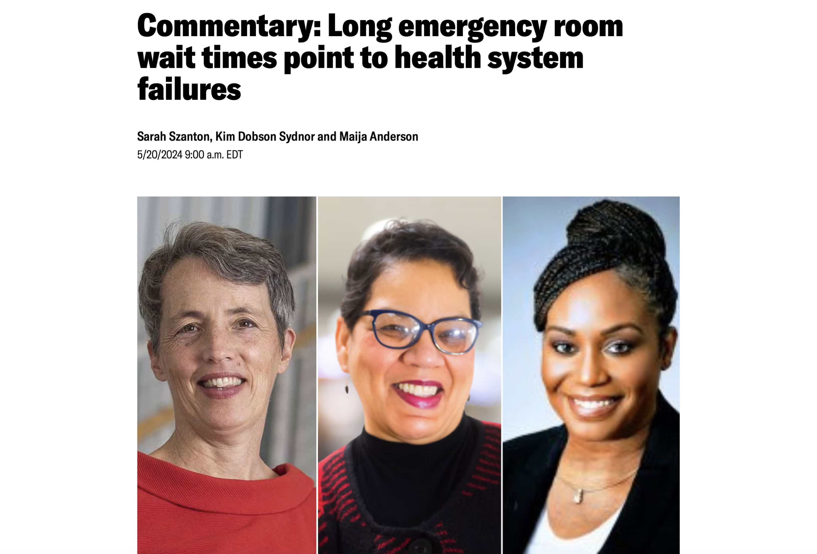 Baltimore Banner article on ER wait times and health system failures by three authors.